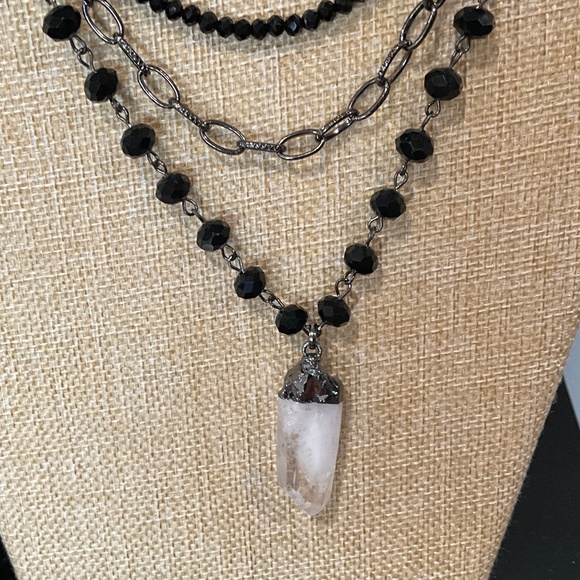 Bohemian “ Vivian “ Boho 3 Strand Necklace with Crystal Pendant R3A - Picture 3 of 4